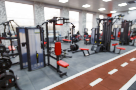 Abstract blur fitness gym interior background.の写真素材
