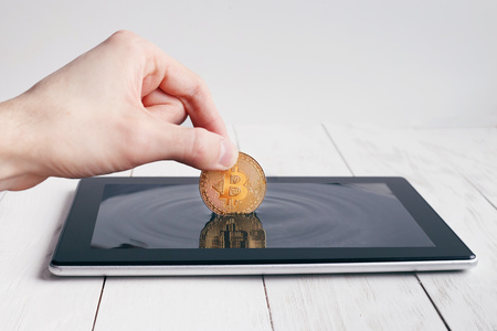 Bitcoin mining and cashing out conceptの写真素材