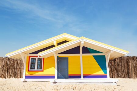 multicolored wooden house on the beach used for resting.の写真素材