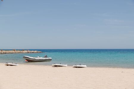 inflatable boats on a Red sea shore.の写真素材