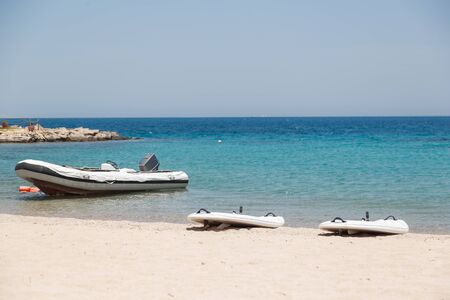 inflatable boats on a Red sea shore.の写真素材