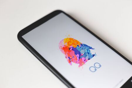 Minsk, Belarus - November 06, 2019: Tencent QQ application on smartphone. The most popular messenger in Chinaのeditorial素材