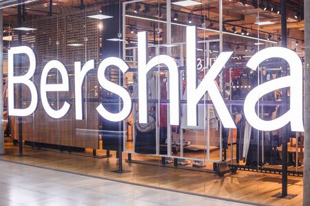Minsk, Belarus - December 16, 2019 Bershka window in shopping center.のeditorial素材