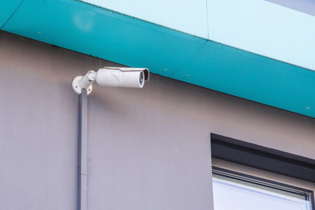 CCTV camera in front of a residential building.