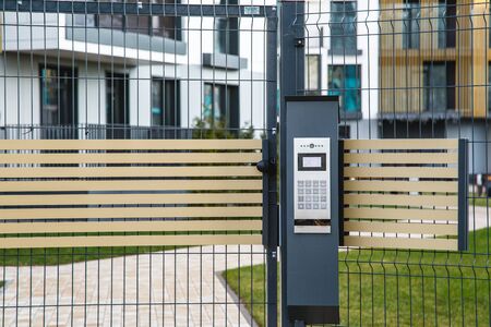 Video intercom on the gate at the entrance to the residential areaの写真素材