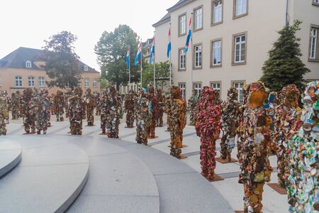 Luxembourg, Luxembourg - SEPTEMBER 12, 2014: Trash People Army made of trash wastes by german artist Schultのeditorial素材