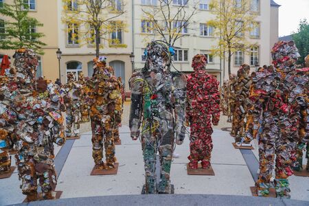 Luxembourg, Luxembourg - SEPTEMBER 12, 2014: Trash People Army made of trash wastes by german artist Schultのeditorial素材