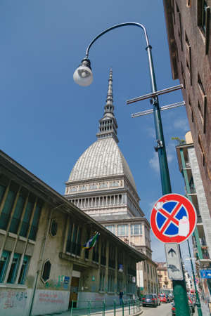 Turin, Italy - July 13 2019: Mole Antonelliana summer street bottom viewのeditorial素材