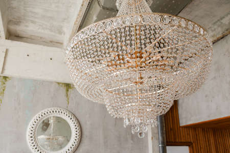 Chrystal chandelier close-up in loft interiorの写真素材