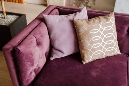 sofa with pillows in living room interiorの写真素材