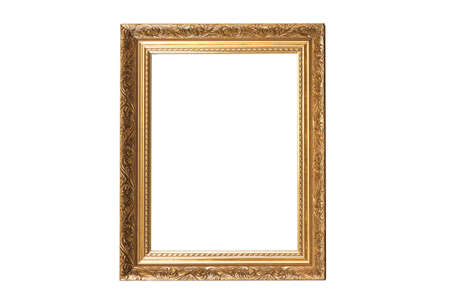 Golden vintage frame isolated on white backgroundの写真素材