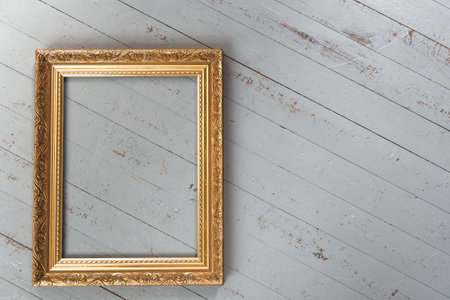 Gold vintage frame isolated on white backgroundの写真素材