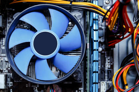 Heatsink and fan of central processing or the CPU cooler inside pc system unit.の写真素材