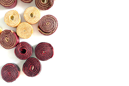 Fruit leather rolled, closeup shot, local focusの写真素材