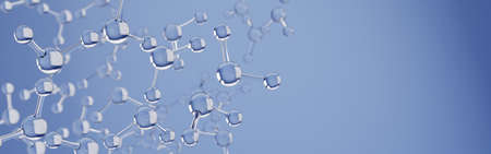 Water molecules with copyspace. Science or medical background with molecules and atoms. 3d render.の写真素材