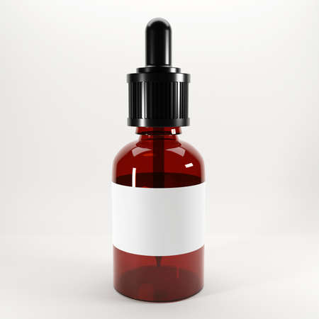Glass or plastic bottle for essential oil mockup. 3d render design. Jar for cosmetic isolated on white.の写真素材