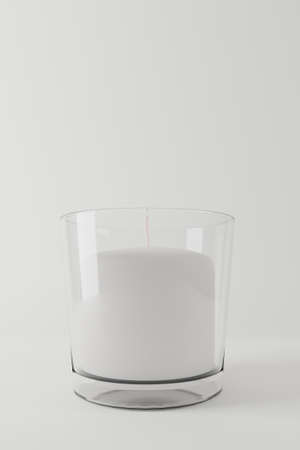 aroma candle in a straight glass jar on white. 3d realistic illustration.の写真素材