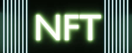 NFT non fungible token on blue background. High-tech technology texture.の写真素材