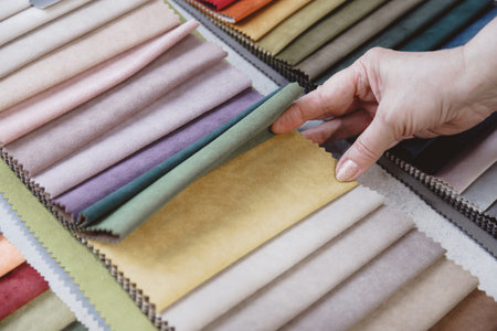 Hand pick the colorful upholstery samples in the shopの写真素材