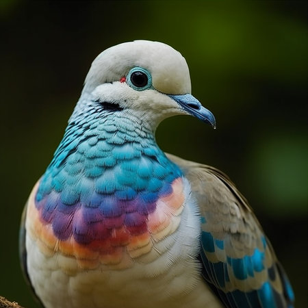 Pigeon with multi-colored plumage, iridescent color, bird of the world, sign of piece. AI Generativeの素材