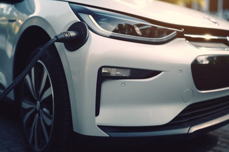 White electric car charger. Technology electric vehicle concept. AI generativeの写真素材