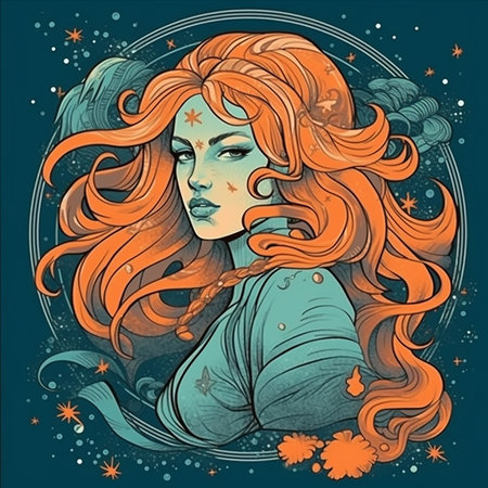 Beautiful Woman mythical portrait symbolizes, soothsayer, signs of the zodiac tarot forecasts, horoscope. astrological signs. AI generativeの素材