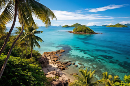 Palm Beach In Tropical Idyllic Paradise Island. AI Generativeの素材