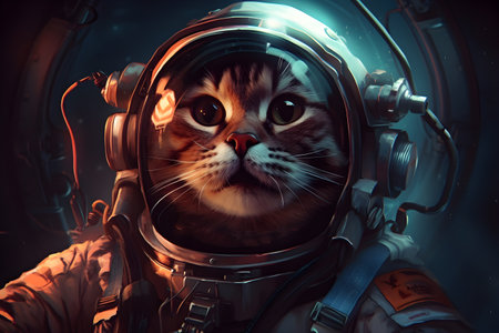 Cat the astronaut in open space. Animal behave like a human. Generative AIの素材