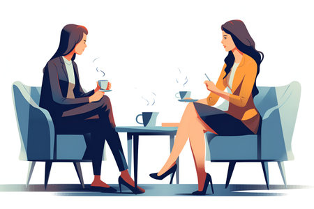 Two business people sitting at cafe, discussing at lunch. Corporate business collaboration concept. business meeting. AI generativeの素材