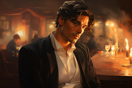 Handsome man in suit portrait illustration. AI generativeの素材