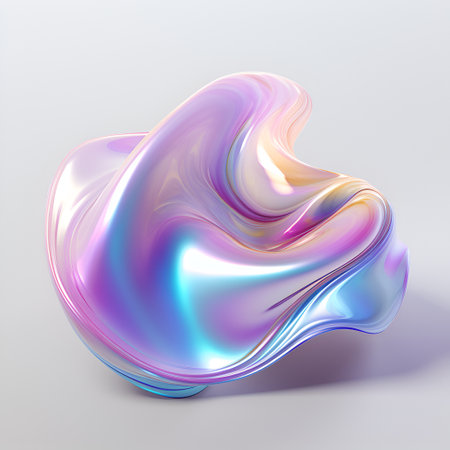 Realistic 3D illustration of the abstract morphing iridescent orb. Generative AI.の素材
