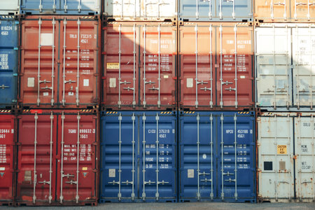 Shipping Containers background in terminal. Industrial delivery
