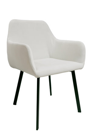 White modern armchair on black legs isolated on a whiteの写真素材