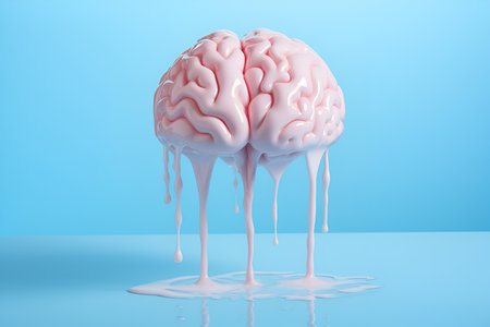 Human brain melting on blue background. Overworking and mental fatigue concept.の素材