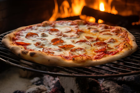 rustic italian pizza with mozzarella, cheese and basil leavesの素材