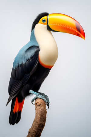 Toucan bird in tree branch on white isolated background.の素材