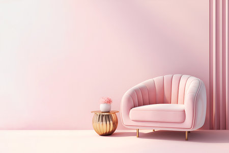 Modern minimalist interior with an armchair on empty white wall background.3D renderingの素材