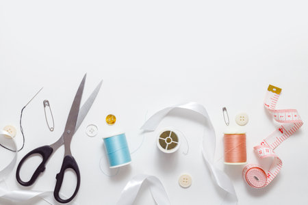Copyspace frame with sewing tools and accessoriesの写真素材