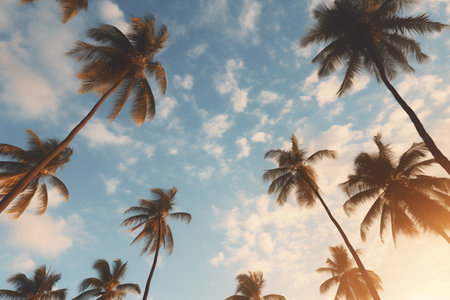 Coconut palm trees, blue sky and clouds Travel Vacationの素材