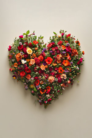 Heart of small roses on beige. Valentine's day card.の素材