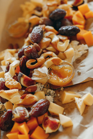 Cheese platter with figs and nutsの写真素材