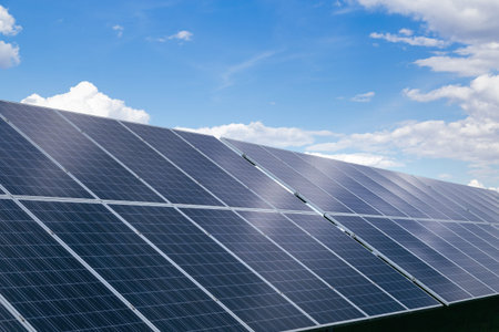 Solar Cells at Solar Power Station. Sustainable technology Alternative power source, Natural energy...