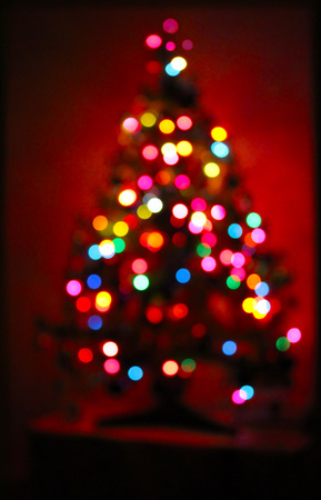Christmas atmosphere of Christmas tree in soft focusの写真素材