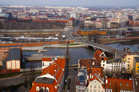 Panorama of Wroclaw, view of the river Odra