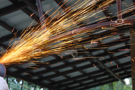 Sparks when grinding steelの写真素材