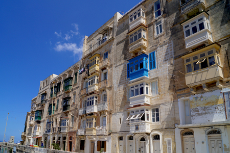 Valletta, Malta, traditional buildings with characteristic balconiesの写真素材