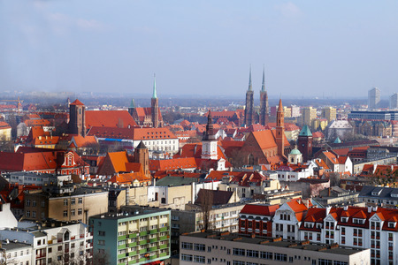 Panorama of Wroclaw, (Poland), view of the center, historical and contemporary buildingsの写真素材