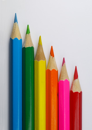 A set of several sharpened colored pencilsの写真素材