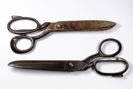 Old, huge tailoring scissors for cutting fabricsの写真素材