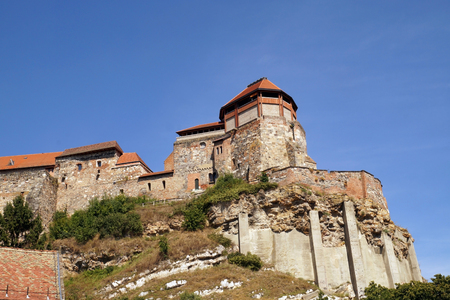 View of the castle hill in the village of Esztergom in Hungary.のeditorial素材